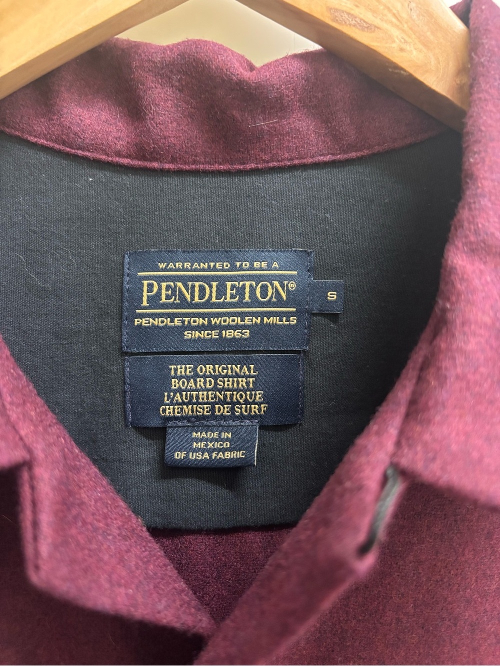 Pendleton Original Board Shirt Men’s Small Burgundy 100% Virgin Wool USA Fabric - Picture 6 of 8